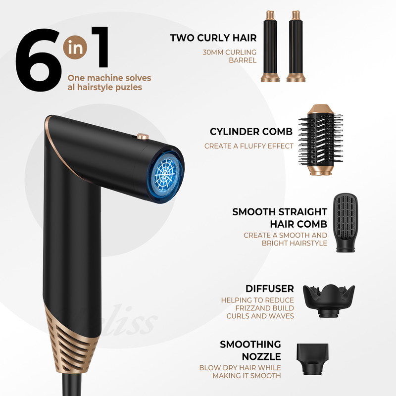 6 in 1 Styler multifunzione pieghevole portatile Air Wrap Curling Nuovo design Travel Hot Air Brush Comb