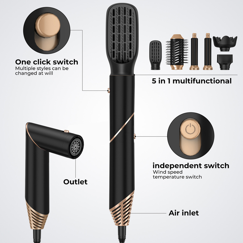 Professionale 6 in 1 Potente Pieghevole Styling Acciaio caldo Asciugatrice Ionica Salone di bellezza Balck Golden