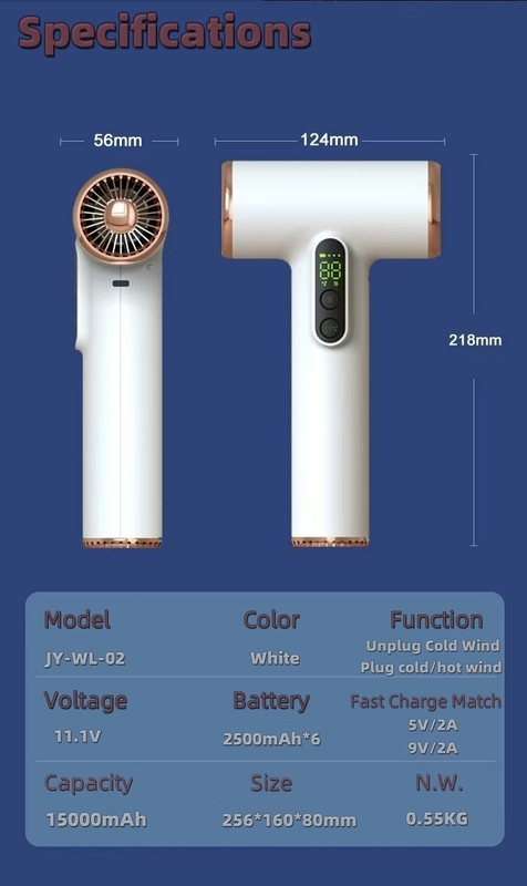 Asciugatrici per capelli senza fili a batteria da 200 W con prestazioni a basso rumore