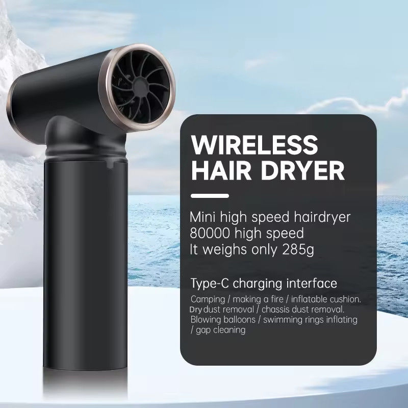 Asciugatrice di capelli portatile senza fili a batteria di litio con 3 livelli di velocità e corpo in lega di alluminio