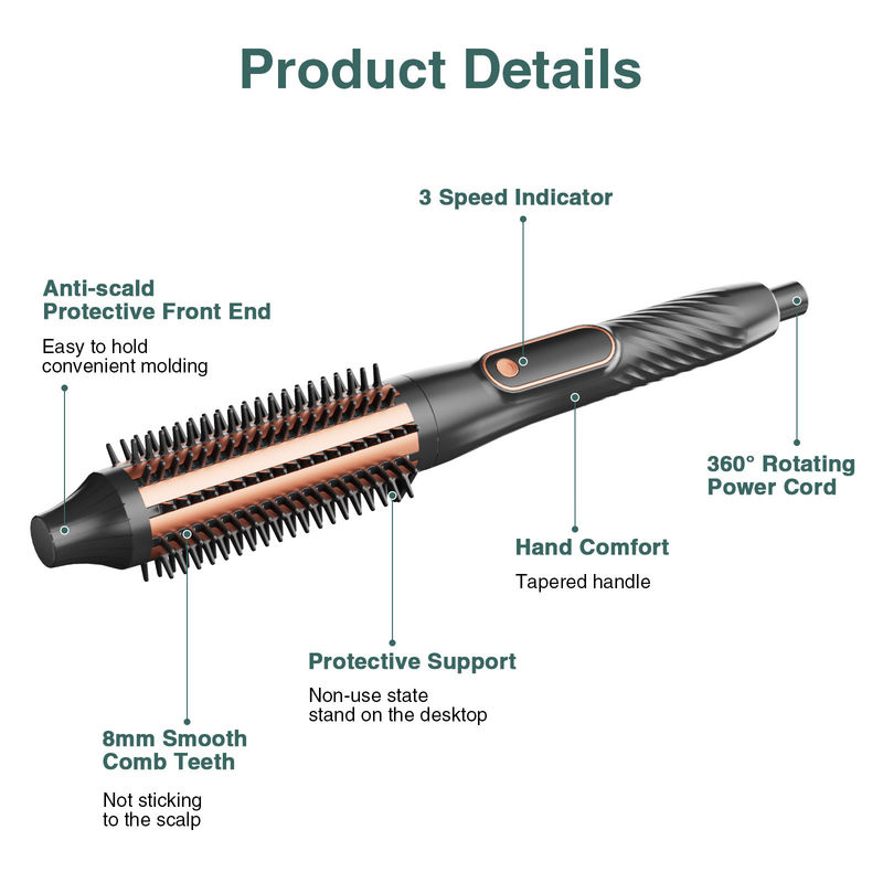 Spazzola per capelli in ceramica di turmalina con temperatura regolabile e cavo di alimentazione da 1,6 metri