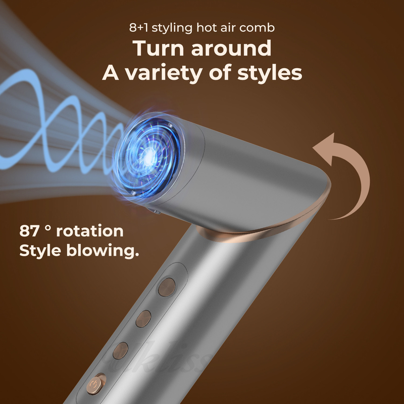 Set di asciugacapelli pieghevole 8 in 1 con impostazioni di calore regolabili e design multi-ugello