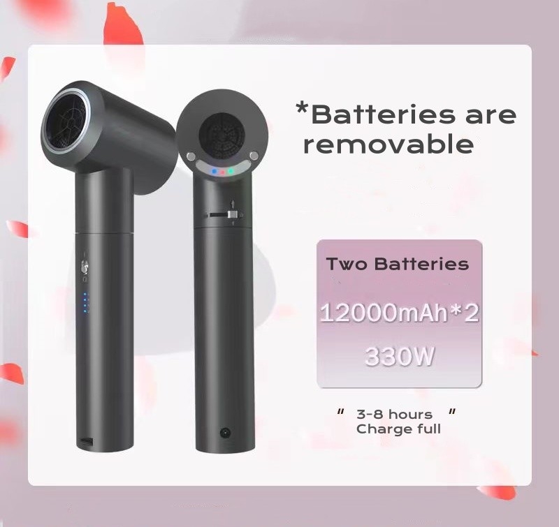 Asciugatrice di capelli portatile senza fili batteria da 60W alimentata da 4 leghe di alluminio a impostazione di calore