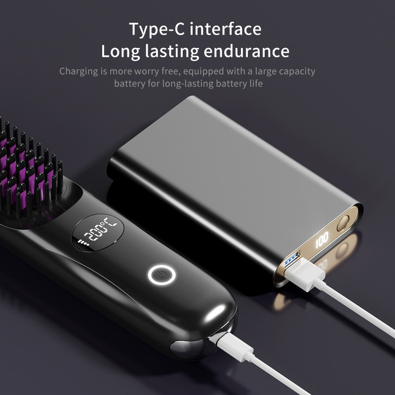 Asciugatrice di capelli elettrica Spazzola aria calda pettine calore USB senza fili raddrizzatore di capelli ricaricabile spazzola