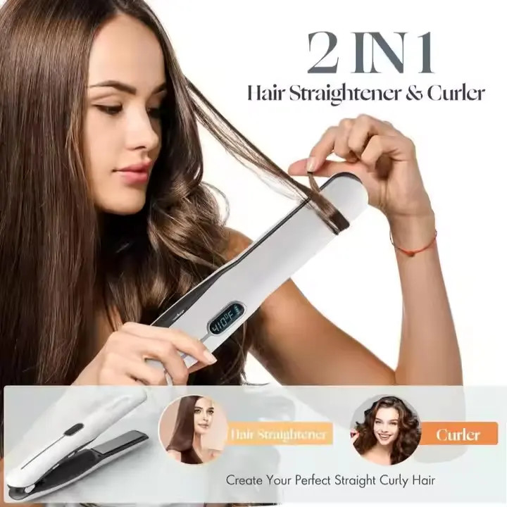 Ricaricabile 2 in 1 Dirigente per capelli senza fili Dirigente senza fili Curling con batteria da 4800mAh e temperatura multi