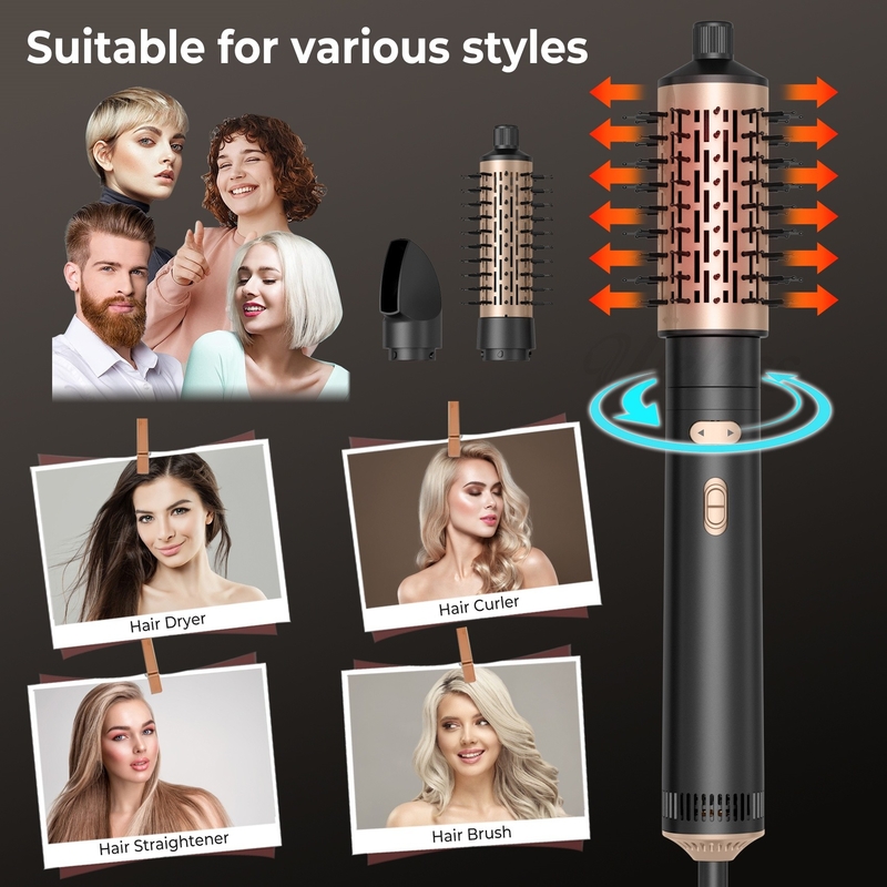 Asciugatrice di capelli Spazzola 6 in 1 Hair Styler Tecnologia ionica argento Asciugatura rapida Multi Styler per capelli lisci e ricci