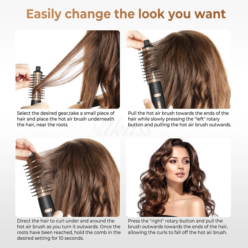 Asciugatrice di capelli Spazzola 6 in 1 Hair Styler Tecnologia ionica argento Asciugatura rapida Multi Styler per capelli lisci e ricci