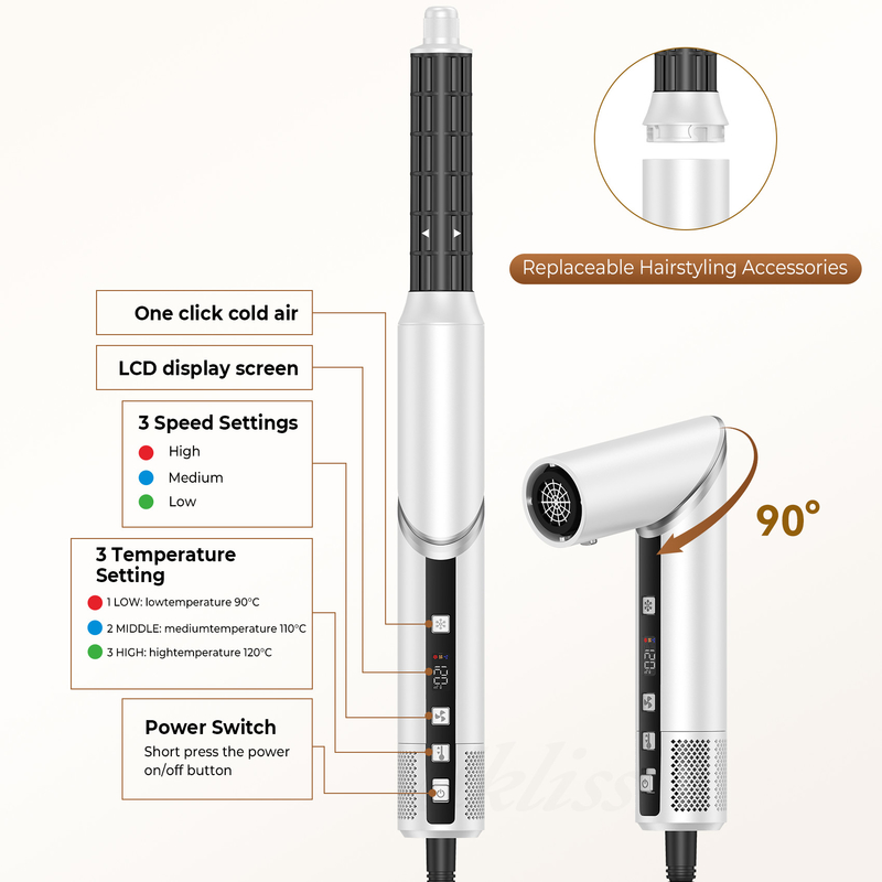 Asciugatrice di capelli professionale ad aria calda 8 in 1 con asciugatrice automatica e cavo di alimentazione 2M 1500W Multi-Styler