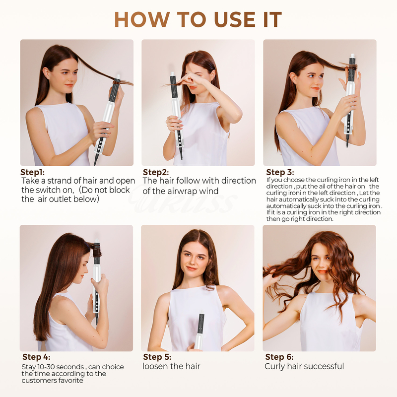 Asciugatrice di capelli professionale ad aria calda 8 in 1 con asciugatrice automatica e cavo di alimentazione 2M 1500W Multi-Styler