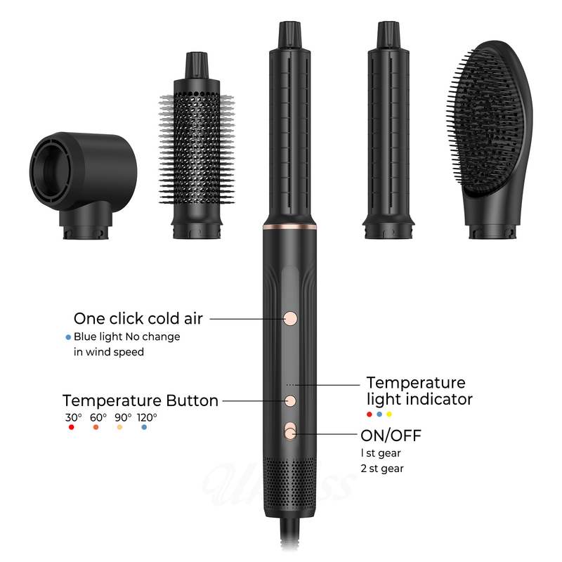 Asciugatrice di capelli a aria calda professionale spazzola 5 in 1 velocità ionica negativa asciugatura rapida fredda 4 ingranaggi tensione 110V / 50HZ 240V / 60HZ